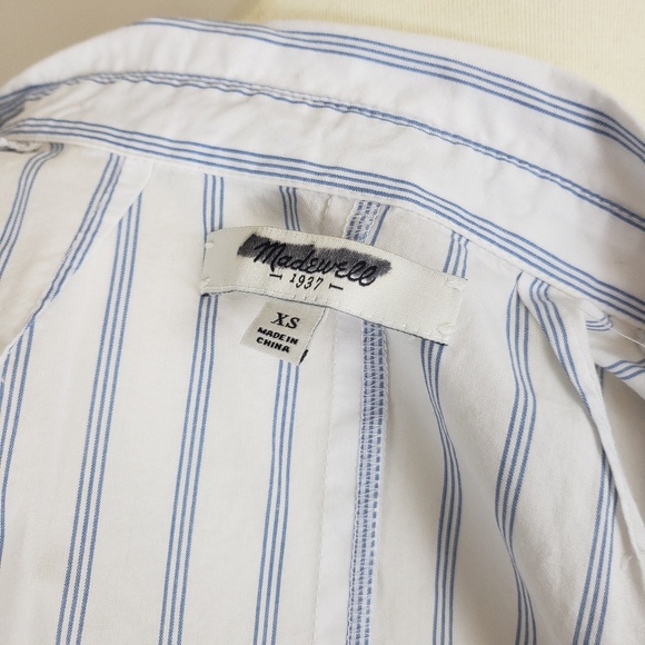 Madewell Pagoda Crop Ruffle Trim Pinstripe Shirt - Picture 4 of 6